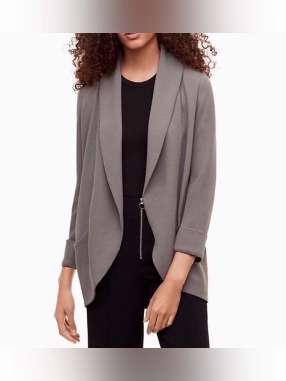 Wilfred Aritzia Chevalier Blazer Grey Open Front Draped Jacket Size 8